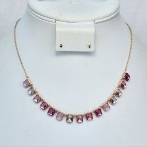 Beautiful ICING Pinks and Clear Rhinestone Gold Tone Necklace